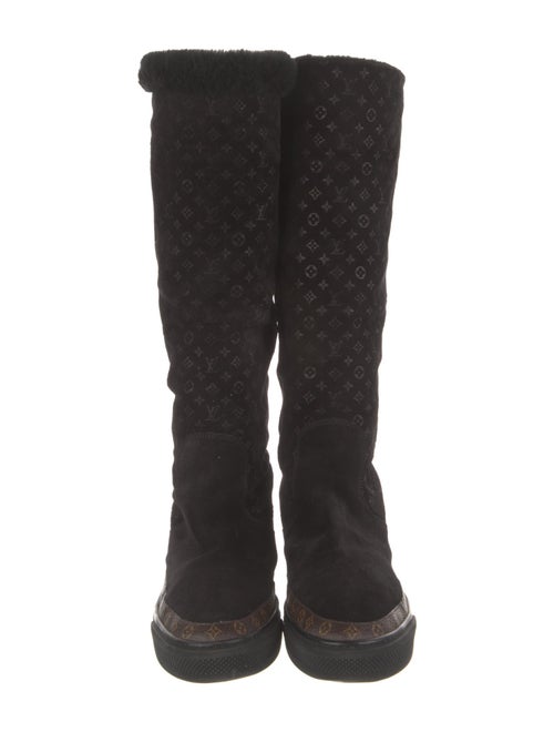 Louis Vuitton Suede Fur Trim Riding Boots