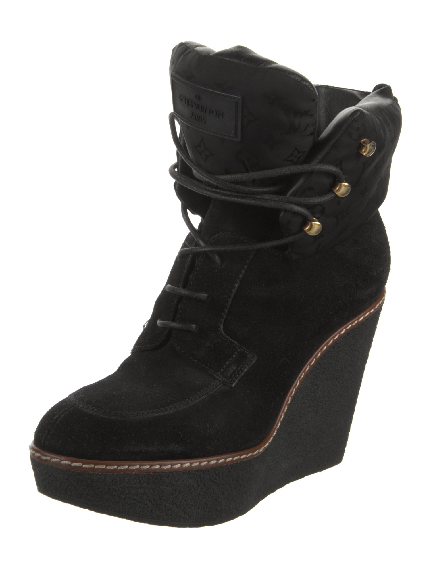 Louis Vuitton LV Monogram Suede Lace-Up Boots