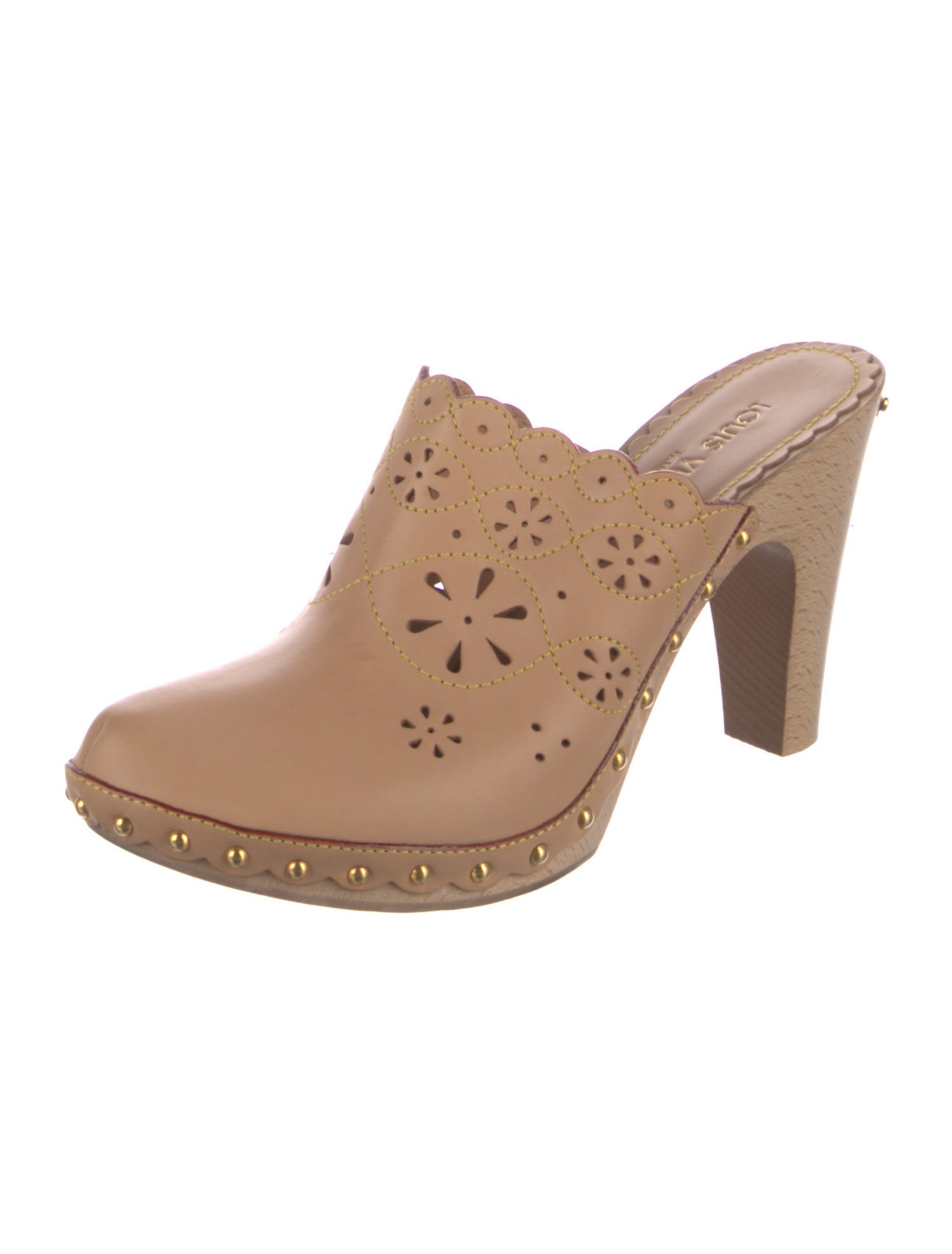 Louis Vuitton Leather Lasercut Accents Mules