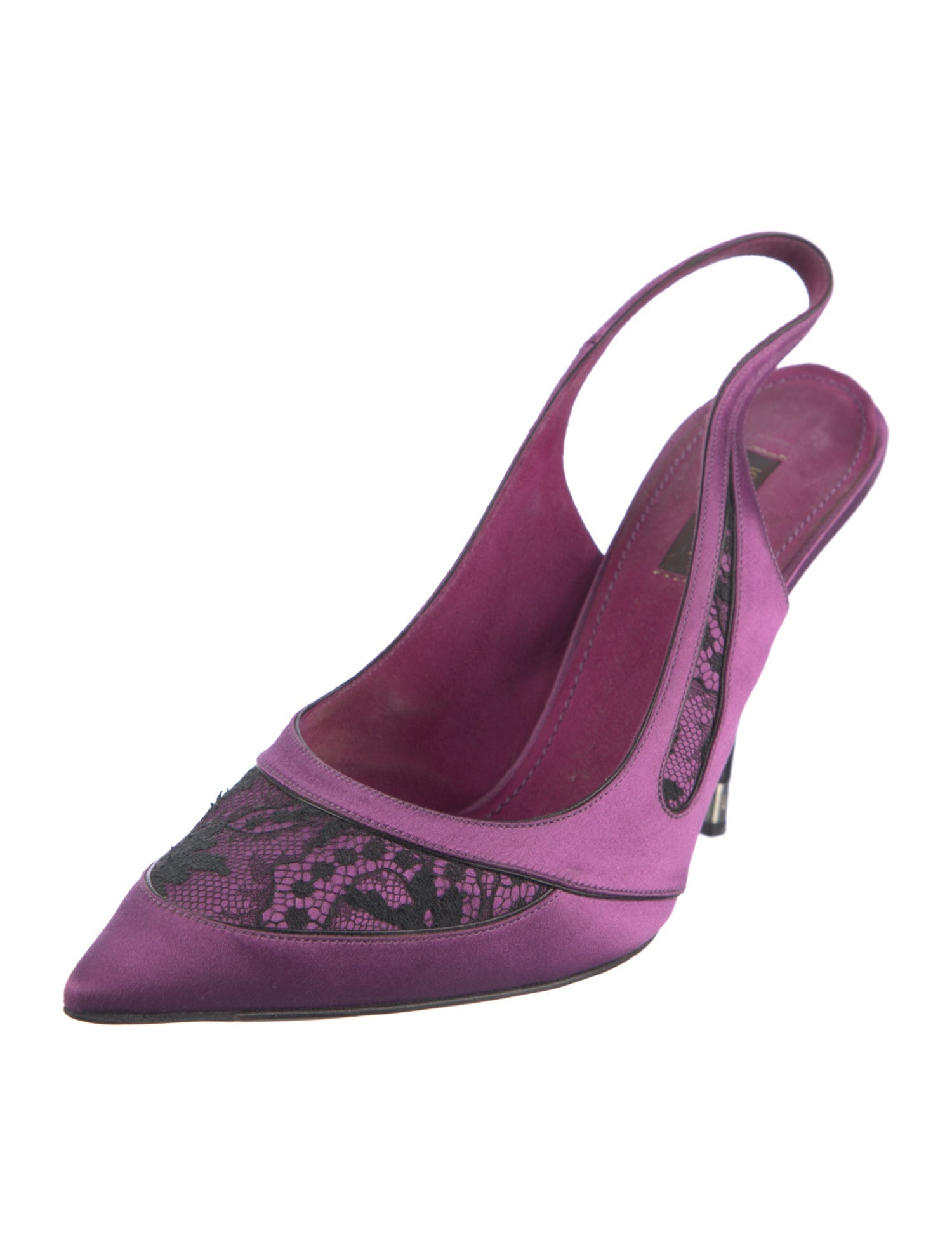 Louis Vuitton Satin Lace Pattern Slingback Pumps