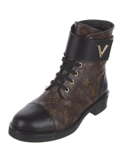 Louis Vuitton LV Monogram Leather Trim Embellishment Combat Boots