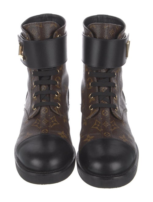 Louis Vuitton LV Monogram Leather Trim Embellishment Combat Boots