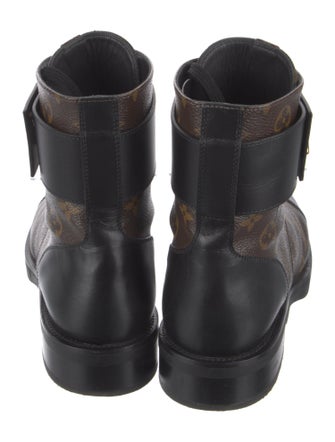 Louis Vuitton LV Monogram Leather Trim Embellishment Combat Boots