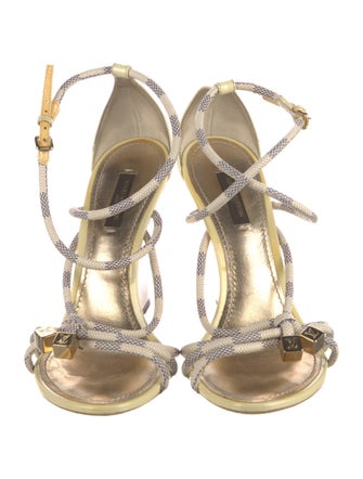 Louis Vuitton Damier Azur Pattern Patent Leather Sandals