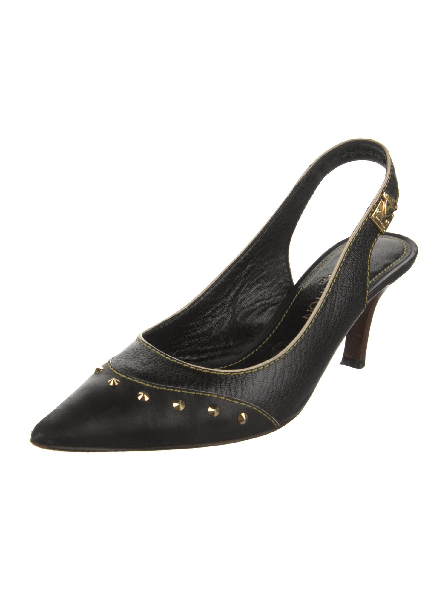 Louis Vuitton Leather Studded Accents Slingback Pumps