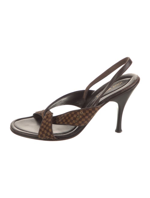 Louis Vuitton Damier Ebene Pattern Ponyhair Slingback Sandals