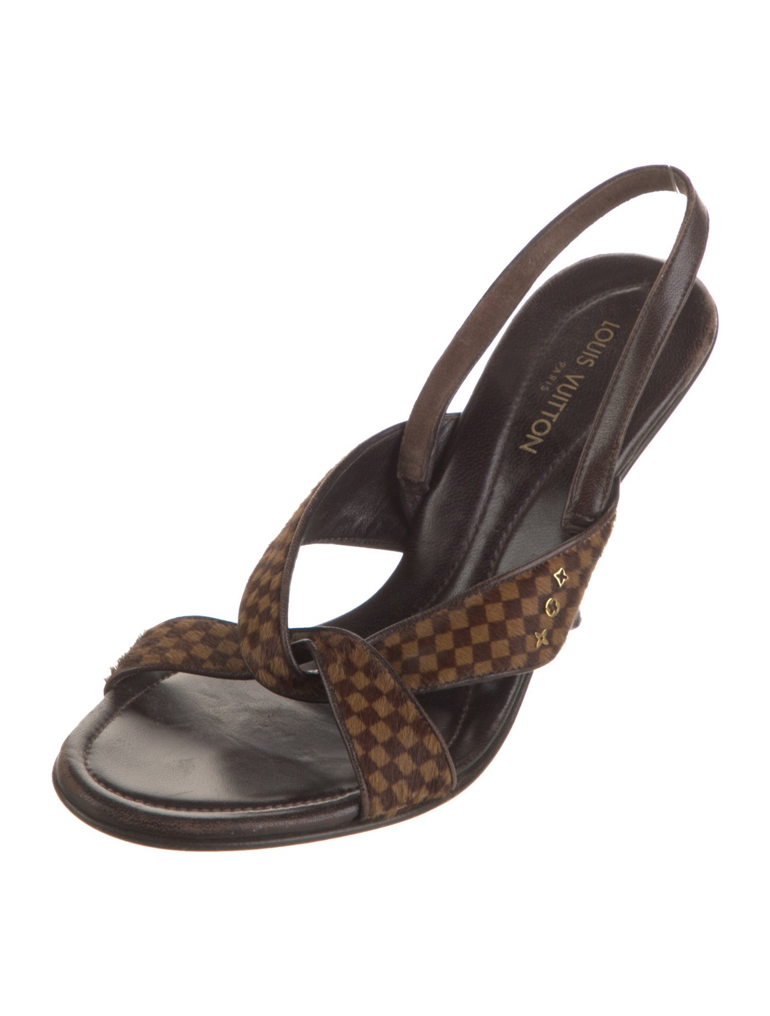 Louis Vuitton Damier Ebene Pattern Ponyhair Slingback Sandals