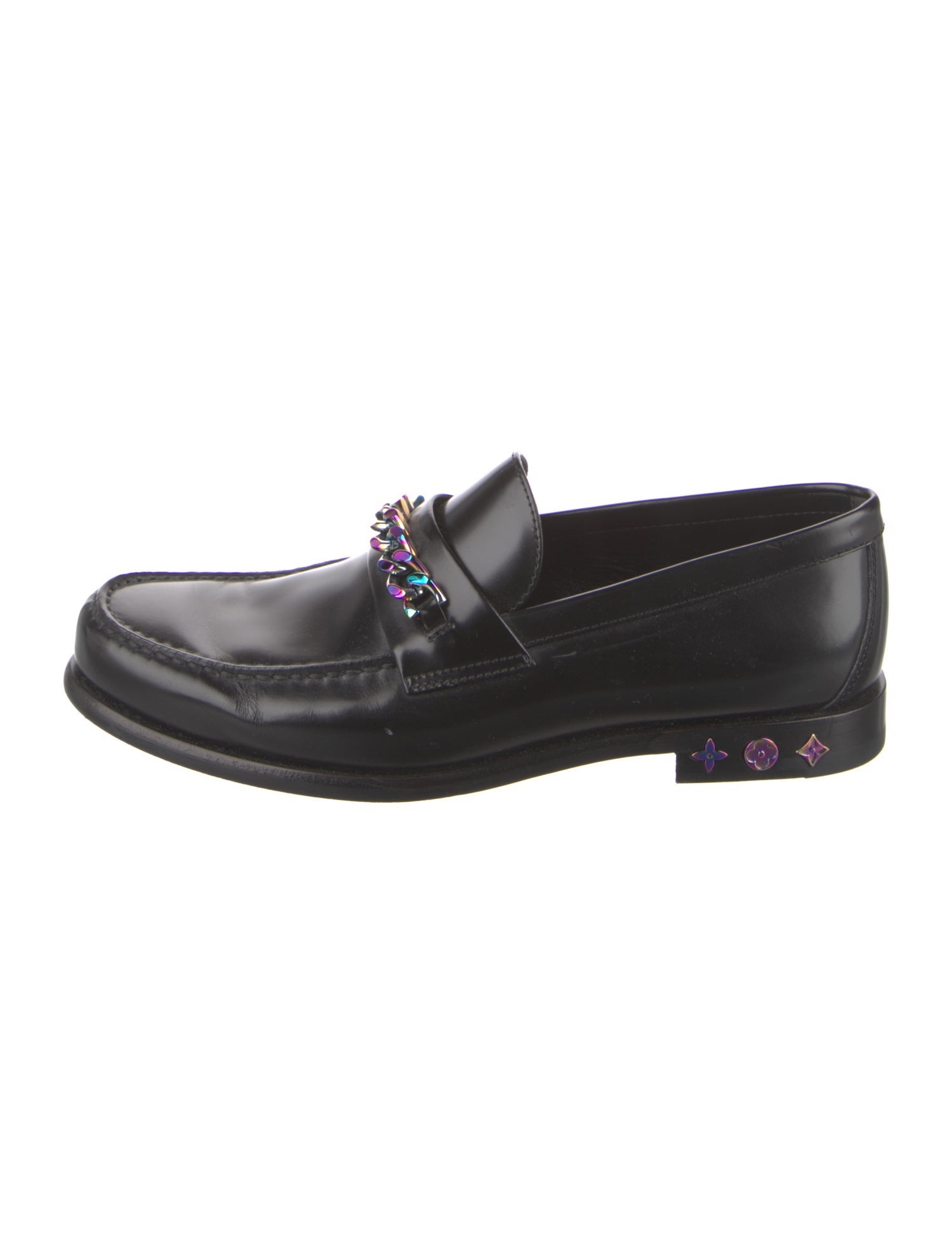 Louis Vuitton Leather Chain-Link Accents Loafers