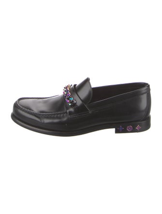 Louis Vuitton Leather Chain-Link Accents Loafers