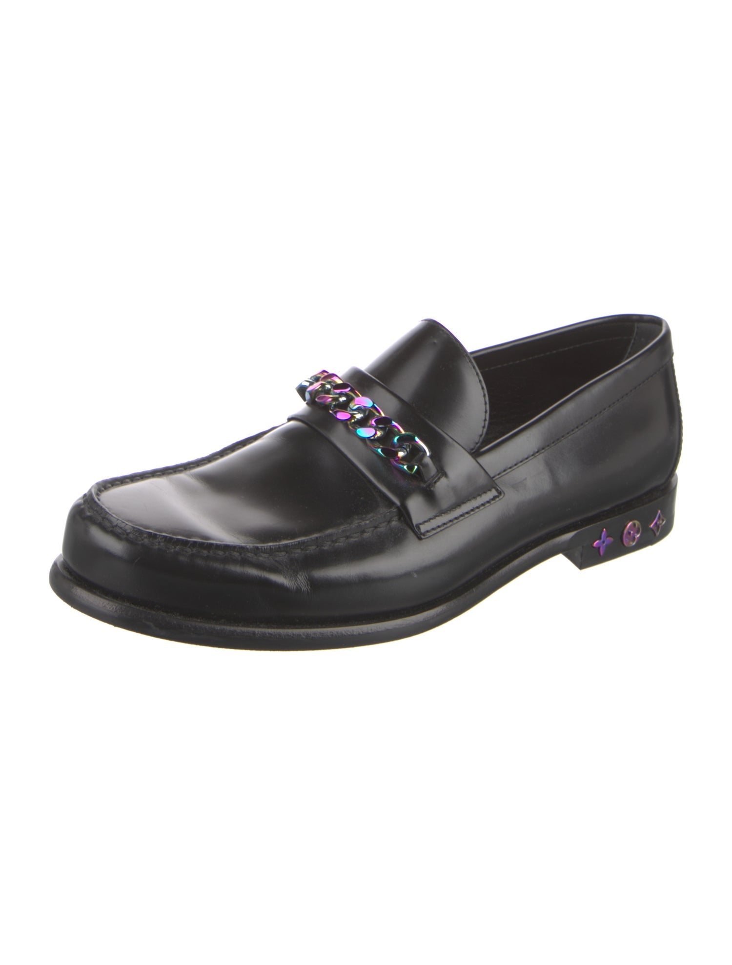 Louis Vuitton Leather Chain-Link Accents Loafers