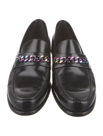 Louis Vuitton Leather Chain-Link Accents Loafers