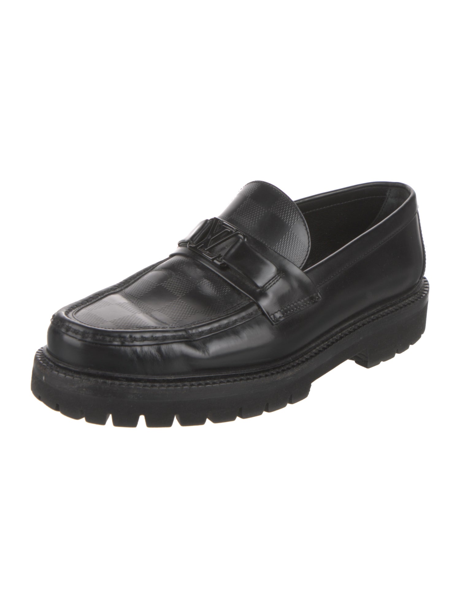 Louis Vuitton Chain-Link Accent Leather Loafers