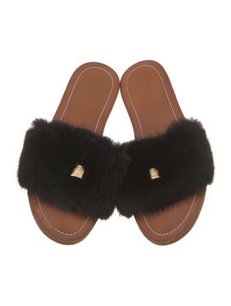 Louis Vuitton Leather Fur Trim Slides