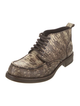 Louis Vuitton Lizard Animal Print Lace-Up Boots