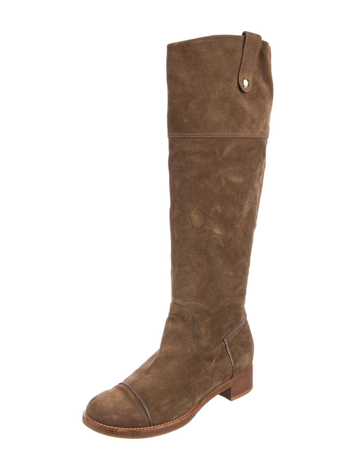 Louis Vuitton Monogram Pattern Suede Riding Boots
