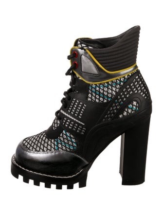 Louis Vuitton Leather Mesh Accents Combat Boots