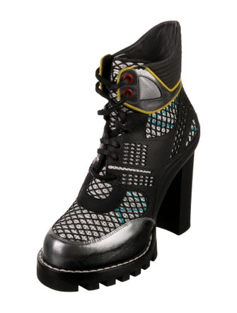 Louis Vuitton Leather Mesh Accents Combat Boots
