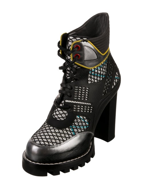 Louis Vuitton Leather Mesh Accents Combat Boots