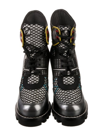 Louis Vuitton Leather Mesh Accents Combat Boots