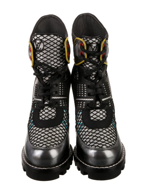 Louis Vuitton Leather Mesh Accents Combat Boots