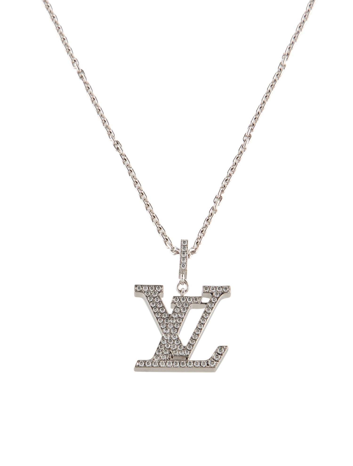 Louis Vuitton 18K Diamond LV Medium Pendant Necklace
