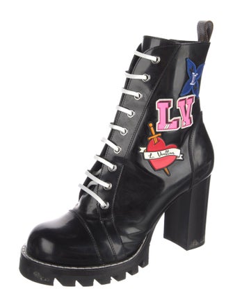 Louis Vuitton Signature Logo Patent Leather Combat Boots