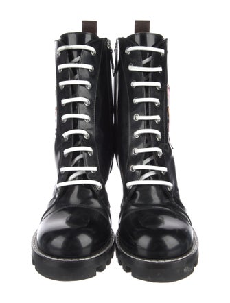 Louis Vuitton Signature Logo Patent Leather Combat Boots