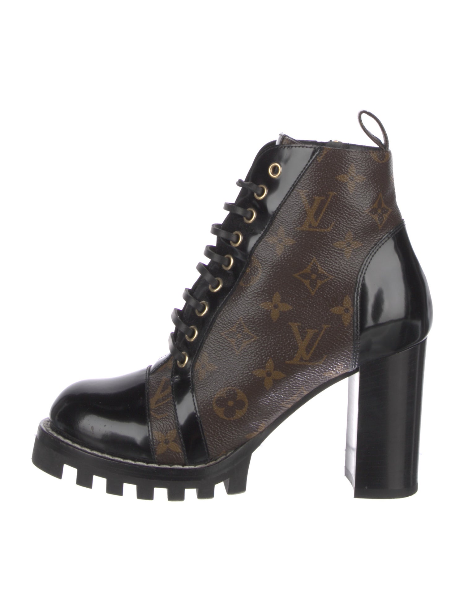 Louis Vuitton LV Monogram Leather Trim Embellishment Lace-Up Boots