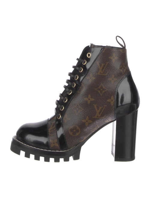Louis Vuitton LV Monogram Leather Trim Embellishment Lace-Up Boots