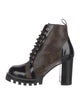 Louis Vuitton LV Monogram Leather Trim Embellishment Lace-Up Boots