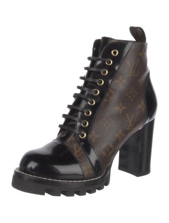 Louis Vuitton LV Monogram Leather Trim Embellishment Lace-Up Boots