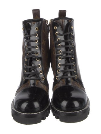 Louis Vuitton LV Monogram Leather Trim Embellishment Lace-Up Boots