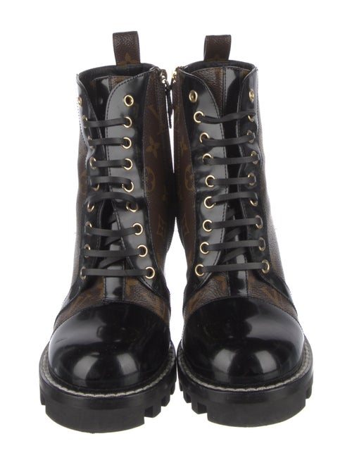 Louis Vuitton LV Monogram Leather Trim Embellishment Lace-Up Boots