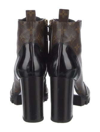 Louis Vuitton LV Monogram Leather Trim Embellishment Lace-Up Boots