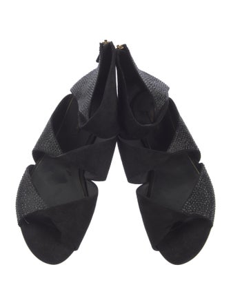 Louis Vuitton Suede Crystal Embellishments Slingback Sandals