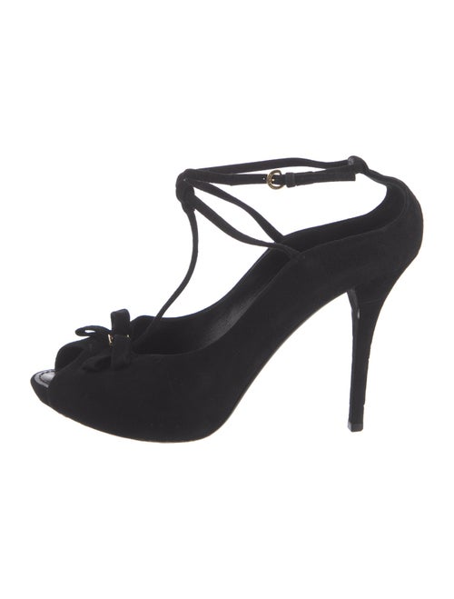 Louis Vuitton Suede Bow Accents T-Strap Pumps