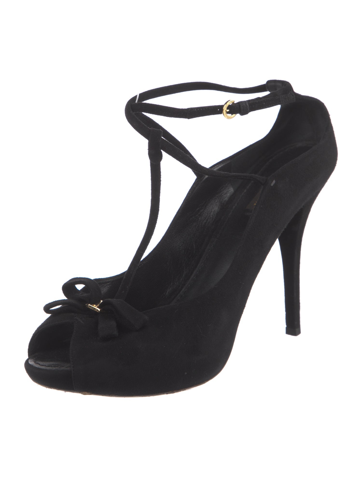 Louis Vuitton Suede Bow Accents T-Strap Pumps