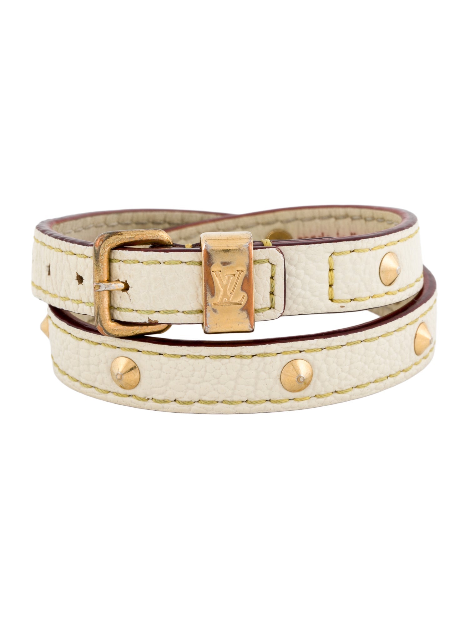 Louis Vuitton Vintage Suhali Leather Double Wrap Studded Bracelet