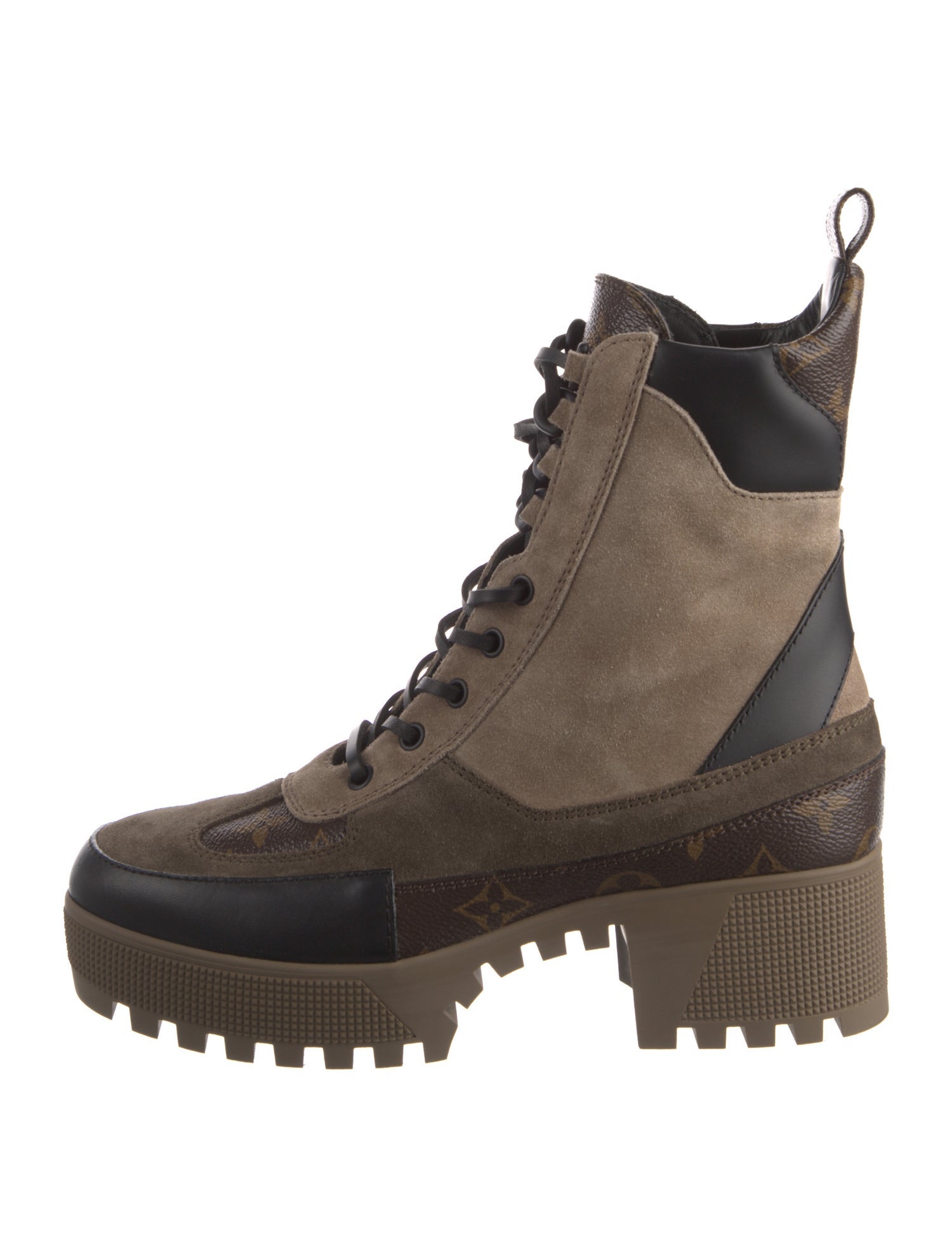Louis Vuitton Monogram Pattern Suede Combat Boots