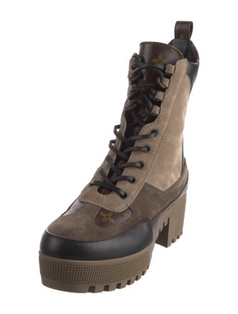 Louis Vuitton Monogram Pattern Suede Combat Boots