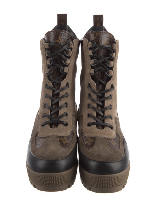 Louis Vuitton Monogram Pattern Suede Combat Boots