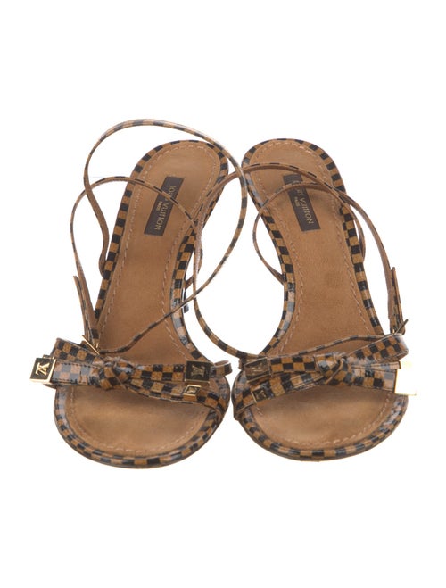 Louis Vuitton Damier Ebene Pattern Patent Leather Slingback Sandals