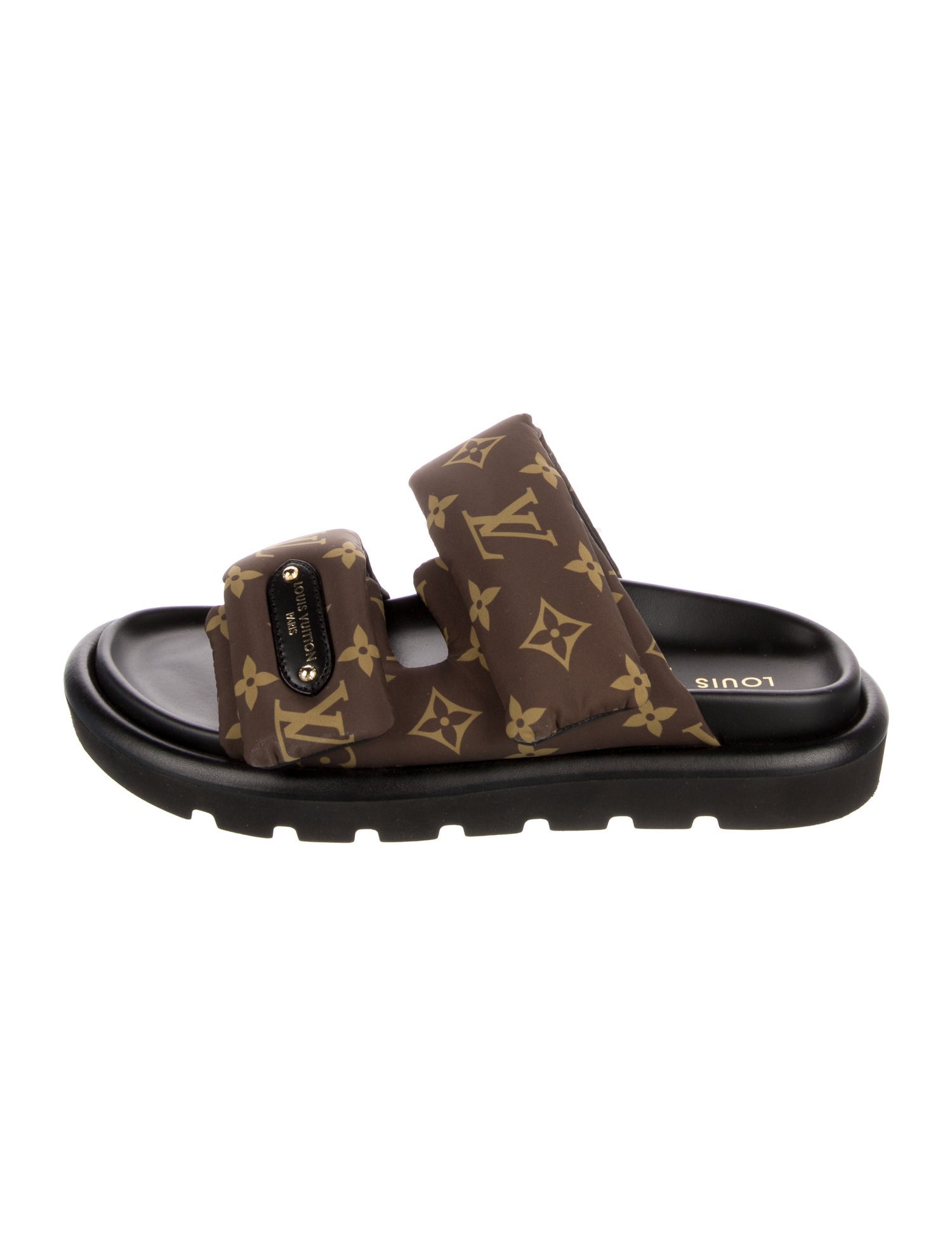 Louis Vuitton LV Monogram Leather Trim Embellishment Slides