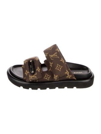 Louis Vuitton LV Monogram Leather Trim Embellishment Slides