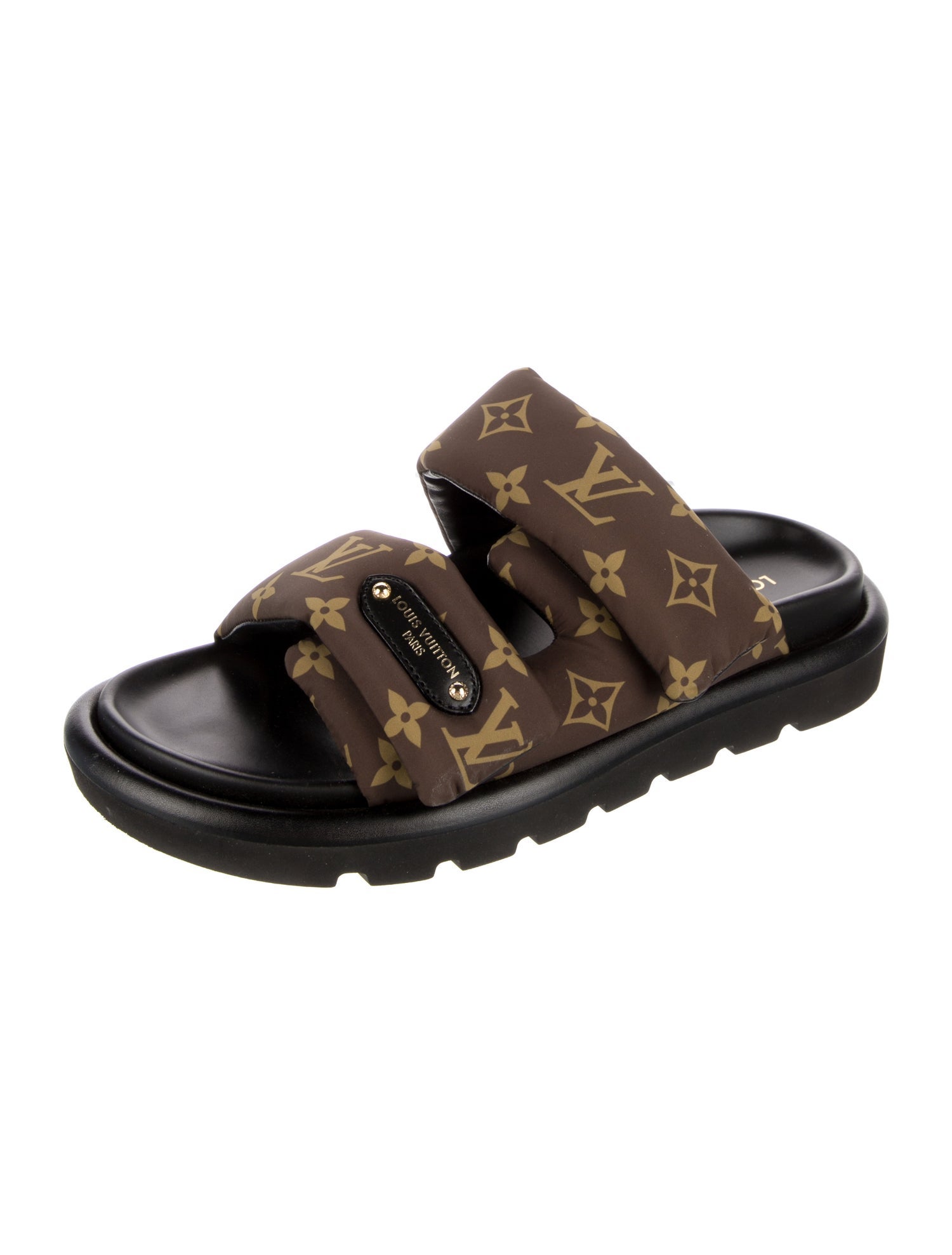 Louis Vuitton LV Monogram Leather Trim Embellishment Slides