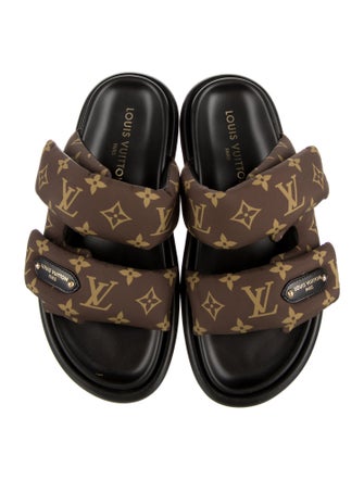 Louis Vuitton LV Monogram Leather Trim Embellishment Slides