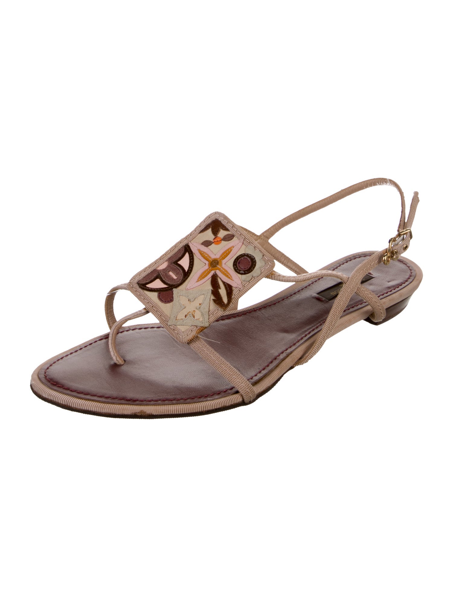 Louis Vuitton Leather Patterned T-Strap Sandals