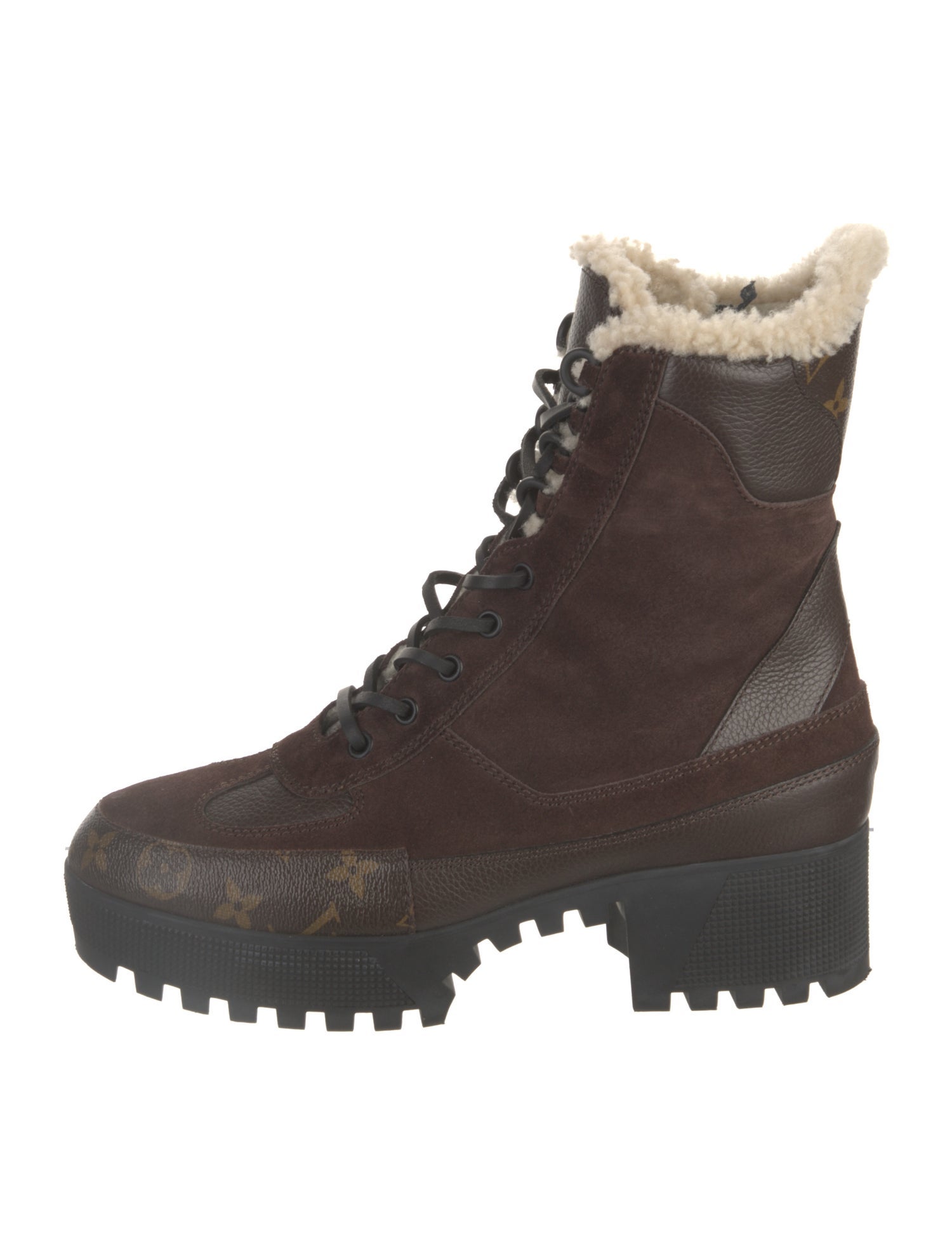 Louis Vuitton Monogram Pattern Suede Combat Boots