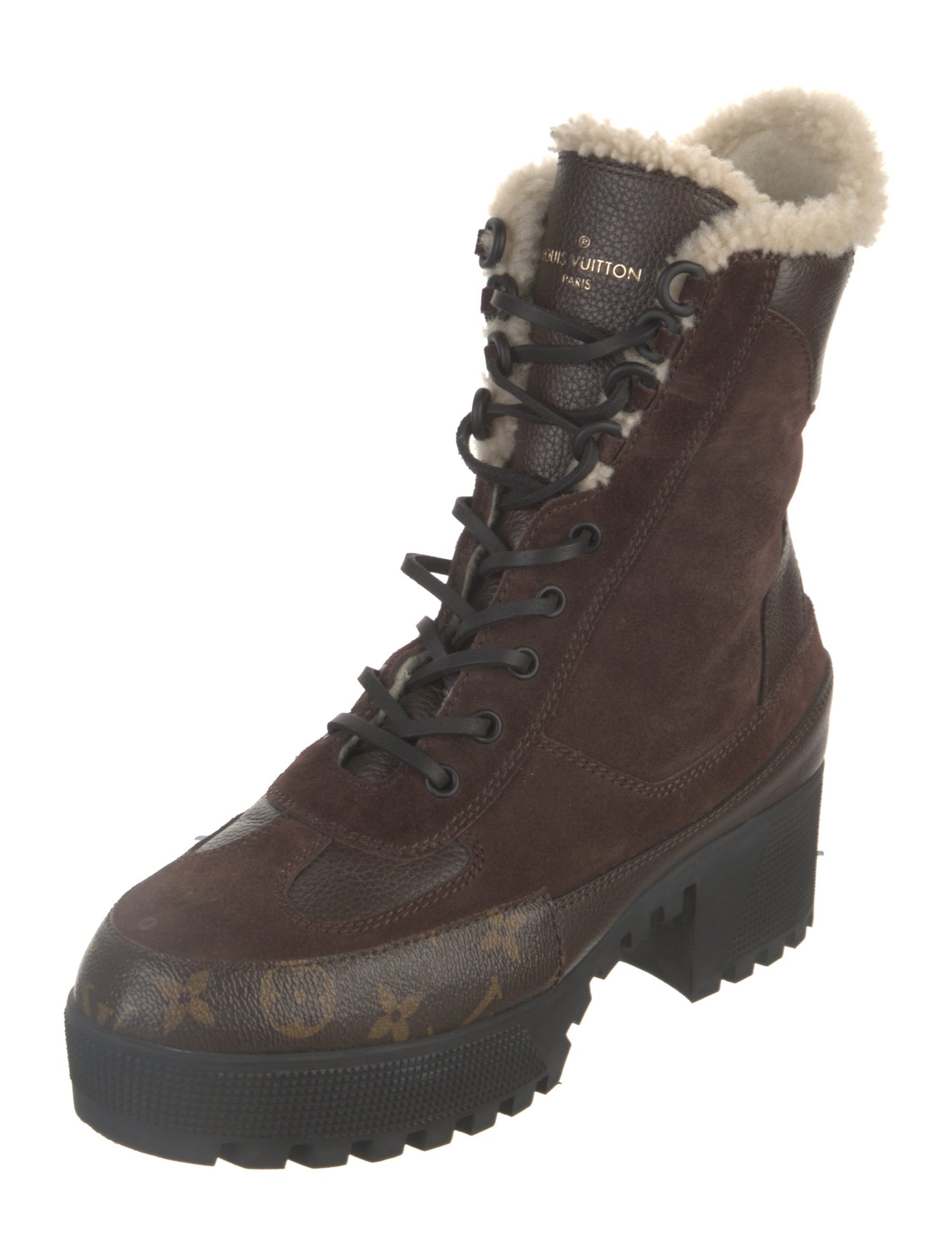 Louis Vuitton Monogram Pattern Suede Combat Boots