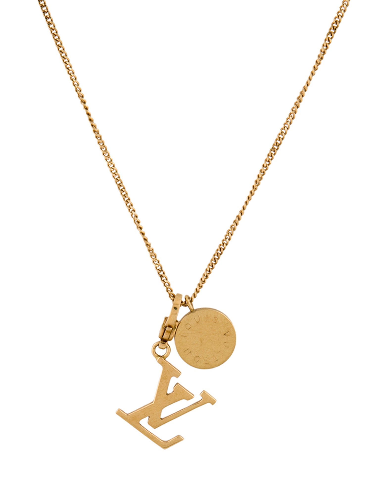Louis Vuitton 18K LV Logo Pendant Necklace